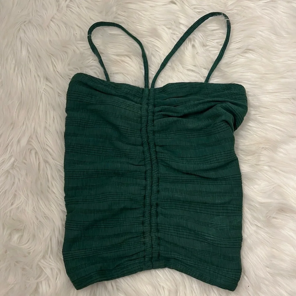 NWT Anthropologie Pilcro Ruched Ribbed Halter Top - Green - size XXS - Picture 7 of 14